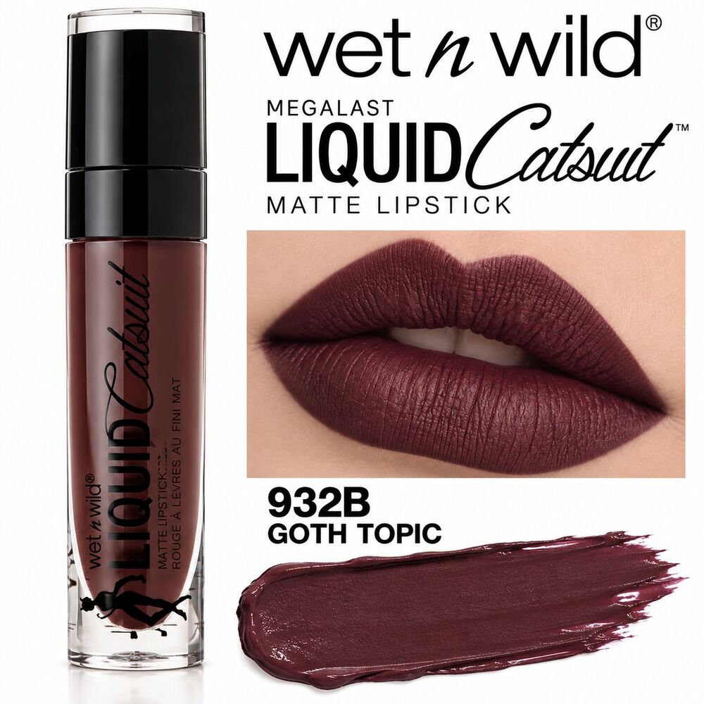 Wet n Wild Goth Topic 932B Liquid Catsuit Matte Lipstick, vampy brown purple